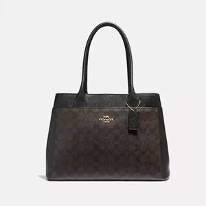 Coach Brown & Black Casey Tote In Signature Canvas Shoulder Bag Purse